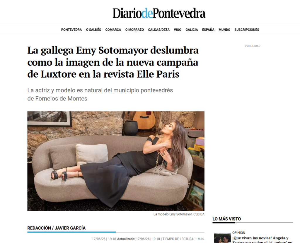 La gallega Emy Sotomayor deslumbra como la imagen de la nueva campaña de Luxtore en la revista Elle Paris