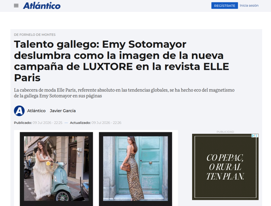 Talento gallego: Emy Sotomayor deslumbra como la imagen de la nueva campaña de LUXTORE en la revista ELLE Paris