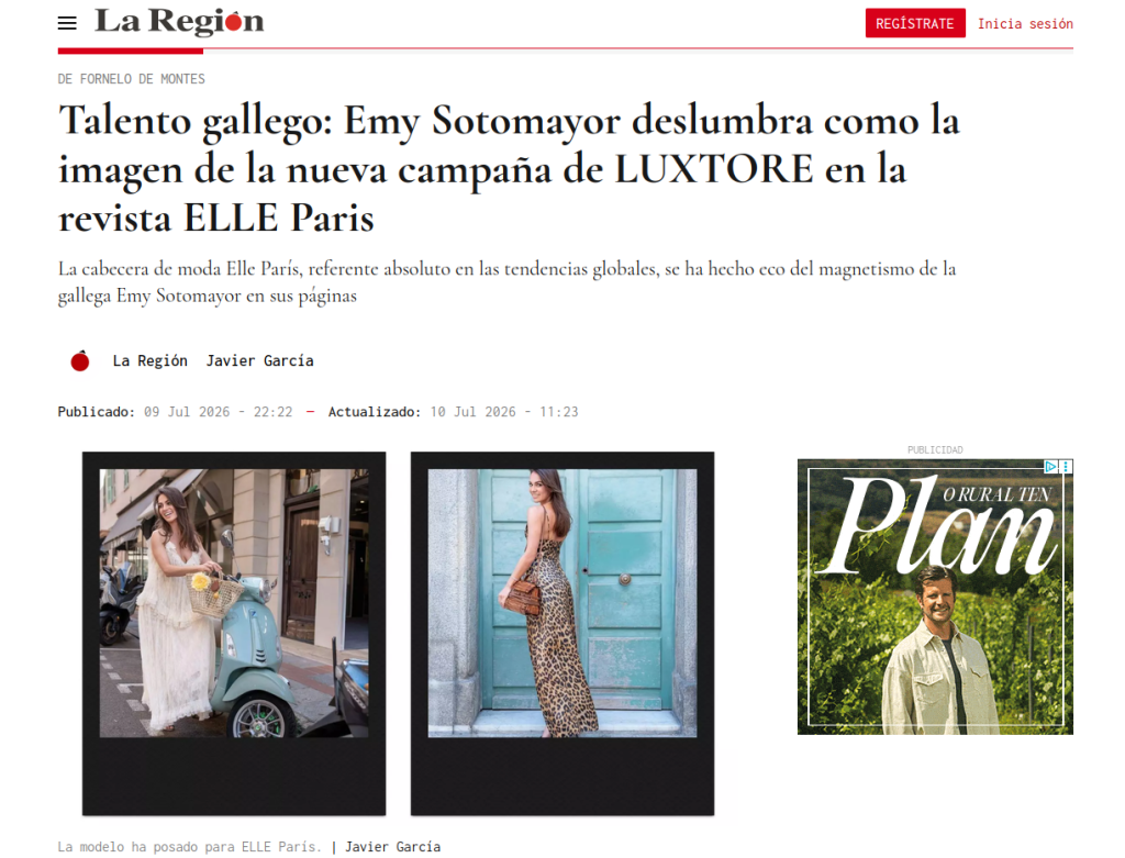 Talento gallego: Emy Sotomayor deslumbra como la imagen de la nueva campaña de LUXTORE en la revista ELLE Paris